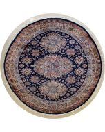 7'9x7'11 Caucasian Design Area Rug with Silk & Wool Pile - Geometric Design | Hand-Knotted in Blue