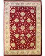 6'4x10'0 Chobi Ziegler Area Rug made using Vegetable dyes with Wool Pile - Floral Design | Hand-Knotted in Red