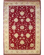 6'7x10'1 Chobi Ziegler Area Rug made using Vegetable dyes with Wool Pile - Floral Design | Hand-Knotted in Red