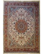 6'10x10'10 Pak Persian High Quality Area Rug with Silk & Wool Pile - Isfahan Medallion Design | Hand-Knotted in Ivory