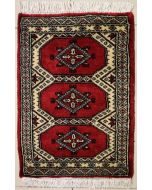 1'6x2'0 Bokhara Jaldar Area Rug with Wool Pile - Geometric Diamond Design | Hand-Knotted in Red