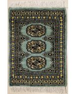 1'6x2'1 Bokhara Jaldar Area Rug with Wool Pile - Special Mori Bokhara Elephant Foot Design | Hand-Knotted in Green