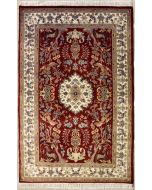 4'0x6'2 Pak Persian Area Rug with Silk & Wool Pile - Pictorial Hunting Shikargah Design | Hand-Knotted in Red