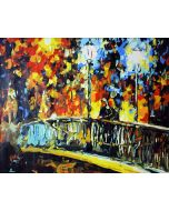 The Sublime Manifestation: "Glowing Bridge" in Graceful Gold, Black & Red, Brushwork in 16x20(in) Acrylic on Canvas painting, Impressionism / Everyday Life Art, pal57