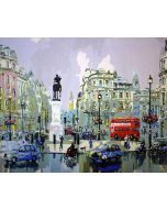 The Resplendent Execution: "Trafalgar Square Symphony" in Divine Purple, Grey & White, Brushwork in 16x20(in) Acrylic on Canvas painting, Scenic & Impressionism / Everyday Life Art, pal21
