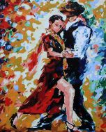 The Uplifting Classic: "Passion in Motion: Tango Harmony" in Celestial White, Black & Gold, Brushwork in 16x20(in) Acrylic on Canvas painting, Figurative & Conceptual Art, pa130p