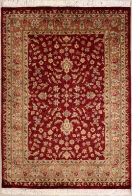 4'1x5'8 Pak Persian Area Rug with Wool Pile - Floral Design | Hand-Knotted in Red
