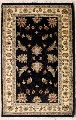 3'1x5'1 Chobi Ziegler Area Rug made using Vegetable dyes with Wool Pile - Floral Design | Hand-Knotted in Black