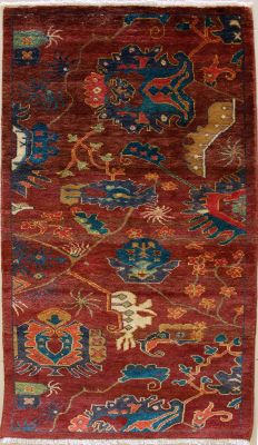 2'7x5'1 Chobi Ziegler Area Rug made using Vegetable dyes with Wool Pile - Geometric Design | Hand-Knotted in Maroon