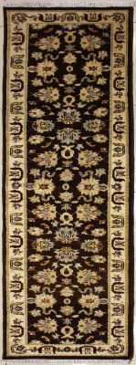 2'2x8'3 Chobi Ziegler Area Rug made using Vegetable dyes with Wool Pile - Floral Design | Hand-Knotted in Dark Brown
