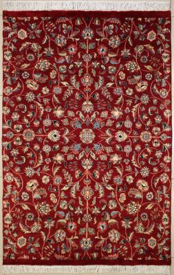 4'1x6'3 Pak Persian Area Rug with Silk & Wool Pile - Floral Design | Hand-Knotted in Red