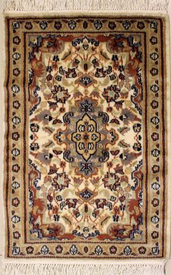 2'1x3'1 Pak Persian Area Rug with Silk & Wool Pile - Floral Design | Hand-Knotted in Ivory