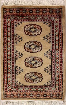 2'0x3'1 Bokhara Jaldar Area Rug with Wool Pile - Special Mori Bokhara Elephant Foot Design | Hand-Knotted in Beige