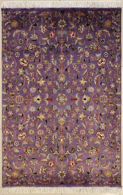 4'0x6'0 Pak Persian Area Rug with Silk & Wool Pile - Floral Design | Hand-Knotted in Purple