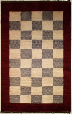 4'0x6'0 Gabbeh Area Rug made using Vegetable dyes with Wool Pile - Checkered Design | Hand-Knotted Multicolored | 4x6 Double Knot Rug
