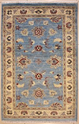 3'0x5'3 Chobi Ziegler Area Rug made using Vegetable dyes with Wool Pile - Floral Design | Hand-Knotted in Greenish Blue