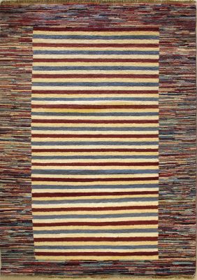 4'0x6'1 Gabbeh Area Rug with Wool Pile - Striped Design | Hand-Knotted Multicolored | 4x6