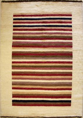 4'0x6'2 Gabbeh Area Rug with Wool Pile - Striped Design | Hand-Knotted Multicolored | 4x6