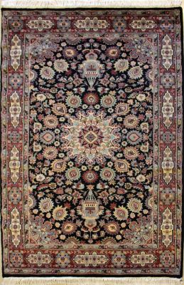 4'1x6'5 Pak Persian Area Rug with Wool Pile - Ardabil Medallion Design | Hand-Knotted in Black