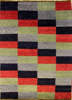 4'0x6'3 Gabbeh Area Rug with Wool Pile - Checkered Design | Hand-Knotted Multicolored | 4x6