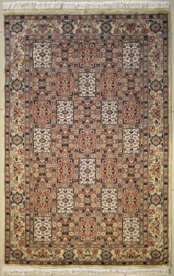4'6x6'7 Pak Persian Area Rug with Silk & Wool Pile - Bakhtiari Panel Design | Hand-Knotted in Ivory