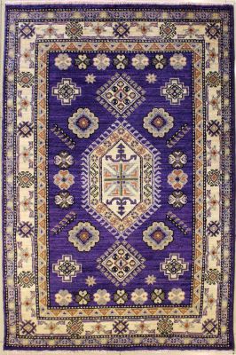 3'11x6'0 Chobi Ziegler Area Rug made using Vegetable dyes with Wool Pile - Medallion Design | Hand-Knotted in Purple