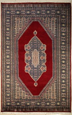 4'6x6'9 Pak Persian Area Rug with Wool Pile - Medallion Design | Hand-Knotted in Red