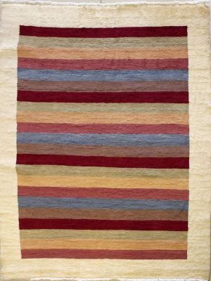 4'5x6'1 Gabbeh Area Rug made using Vegetable dyes with Wool Pile - Striped Design | Hand-Knotted Multicolored | 4.5x7 Double Knot Rug