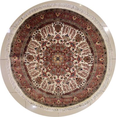 6'0x6'1 Pak Persian Area Rug with Silk & Wool Pile - Floral Design | Hand-Knotted in Ivory