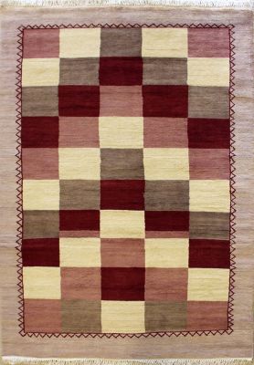 3'10x6'1 Gabbeh Area Rug made using Vegetable dyes with Wool Pile - Checkered Design | Hand-Knotted Multicolored | 4x6 Double Knot Rug