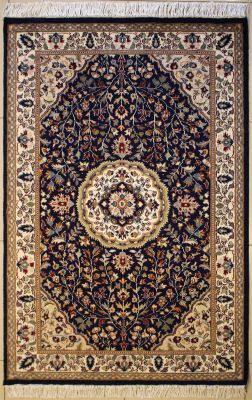 4'0x6'0 Pak Persian High Quality Area Rug with Wool Pile - Floral Design | Hand-Knotted in Blue