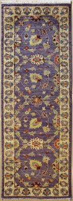 2'6x8'1 Chobi Ziegler Area Rug made using Vegetable dyes with Wool Pile - Floral Design | Hand-Knotted in Purple