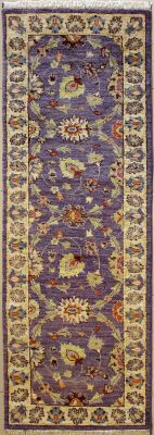 2'7x8'2 Chobi Ziegler Area Rug made using Vegetable dyes with Wool Pile - Floral Design | Hand-Knotted in Purple