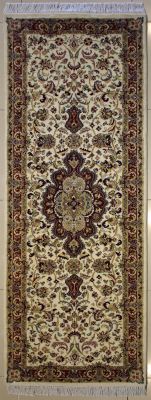 2'7x8'4 Pak Persian High Quality Area Rug with Silk & Wool Pile - Floral Medallion Design | Hand-Knotted in White