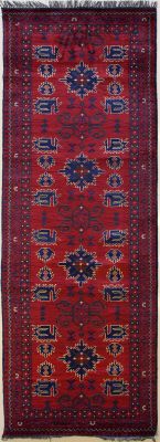 2'6x8'9 Caucasian Design Area Rug with Wool Pile - Tribal Khan Mohammadi Floral Design | Hand-Knotted in Red