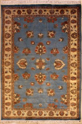 4'6x6'5 Pak Persian Area Rug with Wool Pile - Floral Design | Hand-Knotted in Greenish Blue