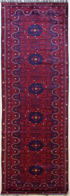 2'6x9'7 Caucasian Design Area Rug with Wool Pile - Tribal Khan Mohammadi Floral Design | Hand-Knotted in Red