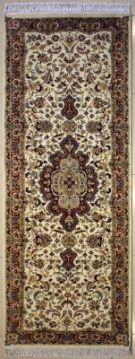 2'8x8'3 Pak Persian High Quality Area Rug with Silk & Wool Pile - Floral Medallion Design | Hand-Knotted in White