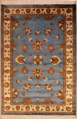 4'7x6'6 Pak Persian Area Rug with Wool Pile - Floral Design | Hand-Knotted in Greenish Blue