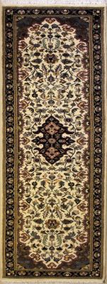 2'7x10'3 Pak Persian High Quality Area Rug with Wool Pile - Floral Design | Hand-Knotted in White