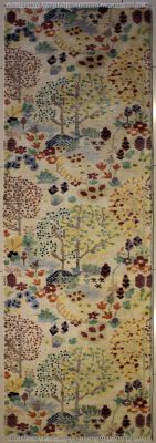 2'1x8'4 Chobi Ziegler Area Rug made using Vegetable dyes with Wool Pile - Floral Design | Hand-Knotted in White