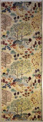 2'0x8'4 Chobi Ziegler Area Rug made using Vegetable dyes with Wool Pile - Floral Design | Hand-Knotted in White