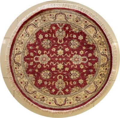 5'0x5'1 Chobi Ziegler Area Rug made using Vegetable dyes with Wool Pile - Floral Design | Hand-Knotted in Red