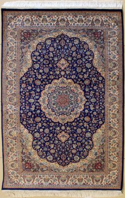 4'0x6'3 Pak Persian High Quality Area Rug with Wool Pile - Floral Special Quality Medallion Design | Hand-Knotted in Blue