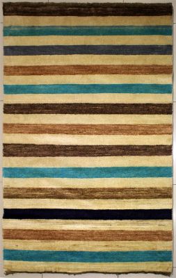 4'5x6'5 Gabbeh Area Rug with Wool Pile - Striped Design | Hand-Knotted Multicolored | 4.5x7