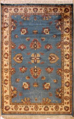 4'5x6'8 Pak Persian Area Rug with Wool Pile - Floral Design | Hand-Knotted in Greenish Blue
