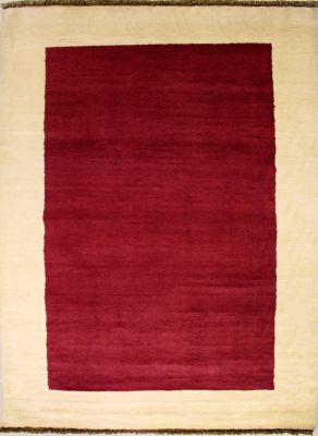 4'0x6'2 Gabbeh Area Rug made using Vegetable dyes with Wool Pile - Solid Design | Hand-Knotted in Red