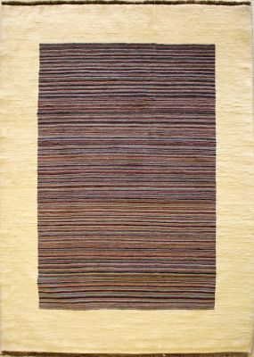 4'3x6'7 Gabbeh Area Rug made using Vegetable dyes with Wool Pile - Striped Design | Hand-Knotted Multicolored | 4.5x7 Double Knot Rug