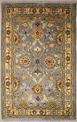 4'1x6'1 Pak Persian High Quality Area Rug with Wool Pile - Floral Design | Hand-Knotted in Grey