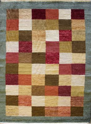 4'8x6'6 Gabbeh Area Rug made using Vegetable dyes with Wool Pile - Checkered Design | Hand-Knotted Multicolored | 4.5x7 Double Knot Rug